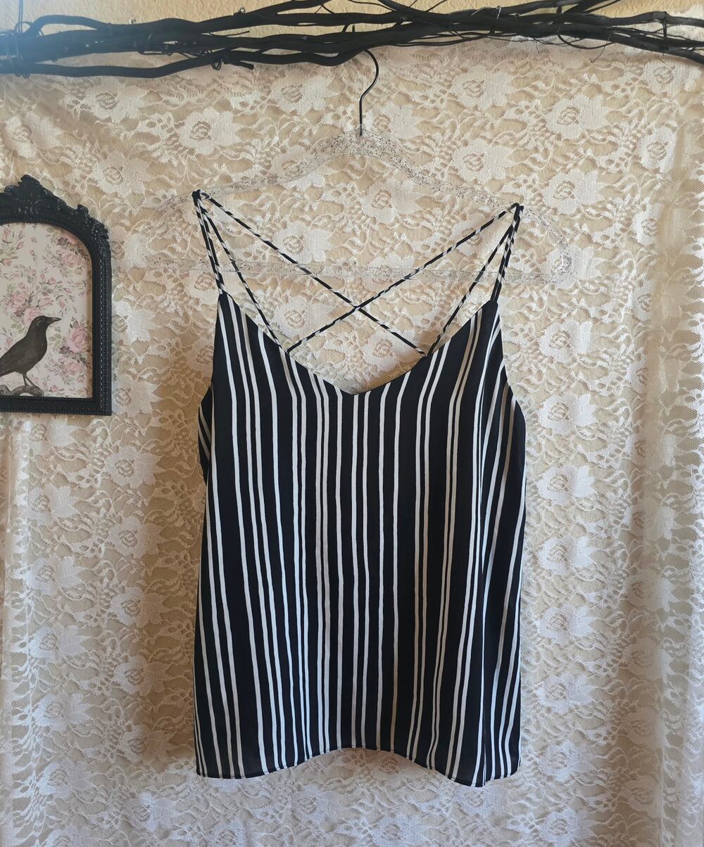 H&M Black and White Striped Chiffon Strappy Top - Goth - Whimsigoth - Y2k